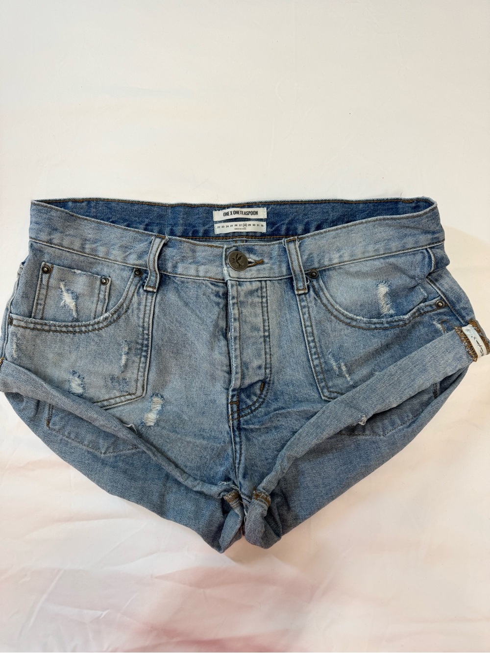 One Teaspoon Bandits Women's Light Blue Denim Rolled Hem Shorts